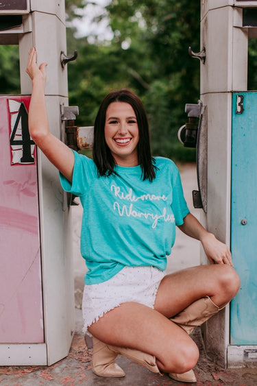 Ride More Worry Less Embroidered Tee