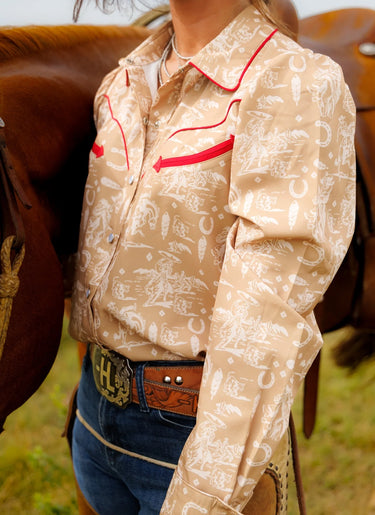 Pearl Snap Cowboy Feather Shirt